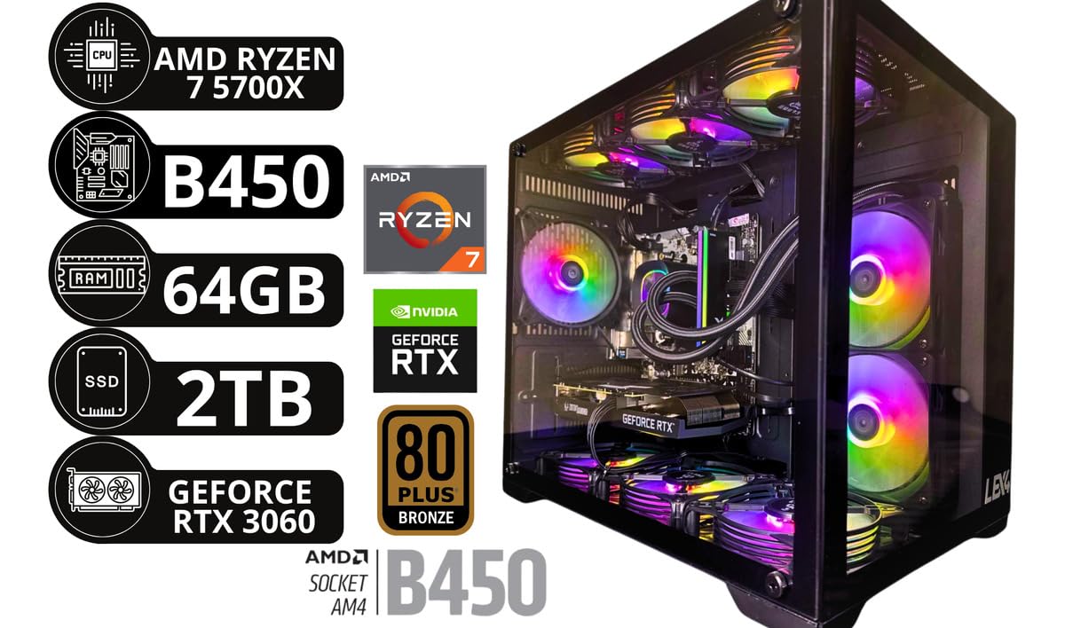 Pc Gamer Cpu Ryzen 7 5700x Ssd 2tb, 64gb Ddr4, Rtx 3060 12gb 64 Gb