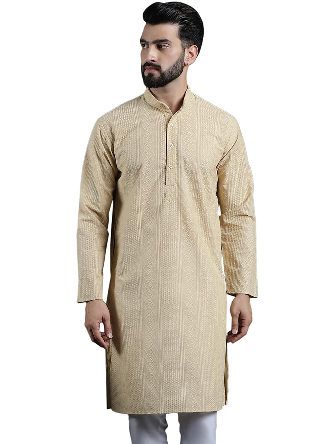 sojanya (Since 1958 Men’s Pure Cotton Checked Embroidered Long Kurta | Traditional for Diwali Celebrations-picture-33