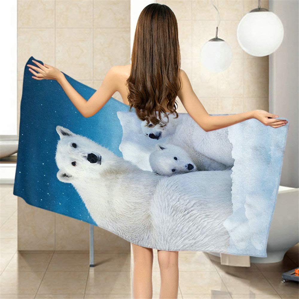 Moslion Comfy Bath Towels Cute Polar Bear Family Blue Sky Soft Bathing/Beach/Camping Towel for Women Men Girls Boys Large Size 64x32 Inches