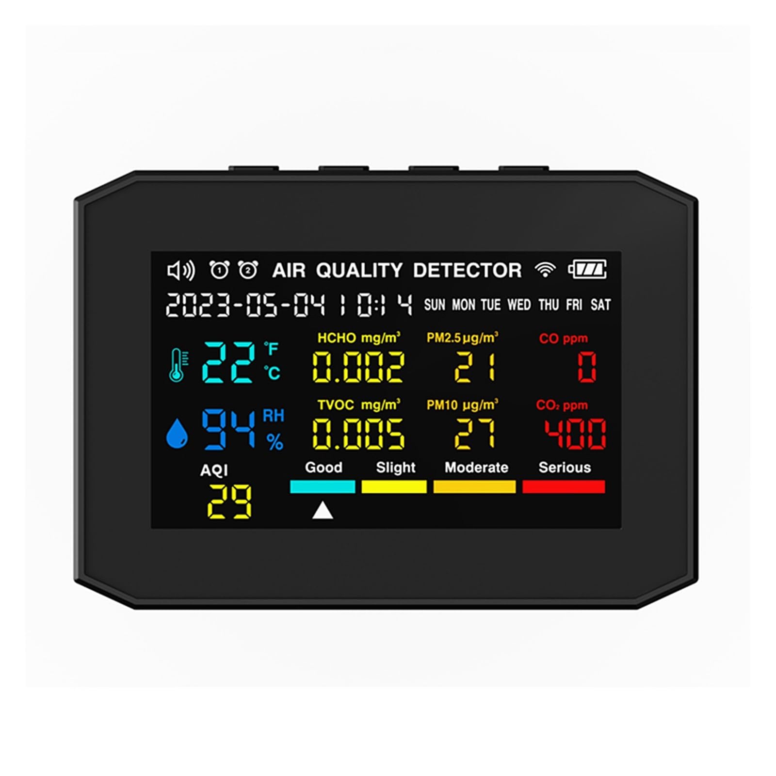 Monitor della qualità dell'aria, 10 in 1 monitor a qualità 'aria tester a formaldeide misuratore di umidità a temperatura a grande schermo allarme sonoro for interni(Noir)