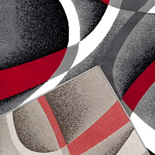 Persian Area Rugs Swirls Modern Abstract Area Rug Carpet, 2' x 3', Black/Red/White