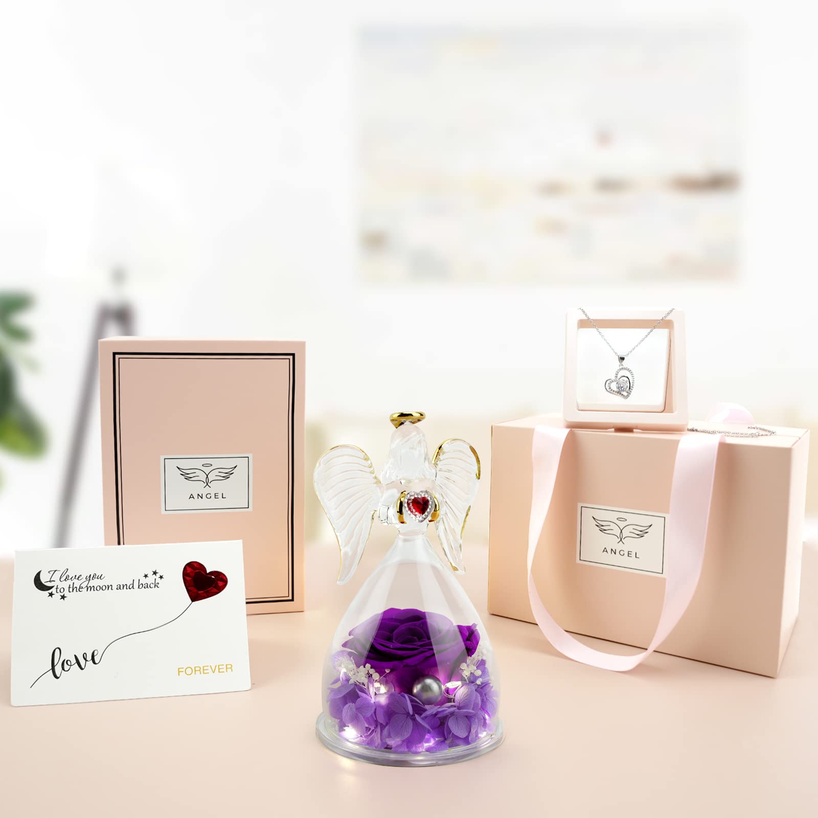 Konservierte Rose Mit Herz Halskette - Muttertagsgeschenk In Geschenkbox