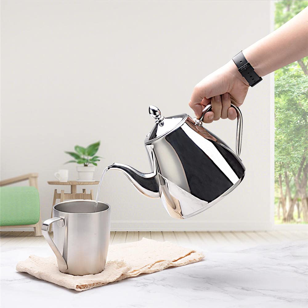 SANQIAHOME Teiera in acciaio inossidabile,1,5 litri,con filtro per infusione,caffè Teiera,argentato