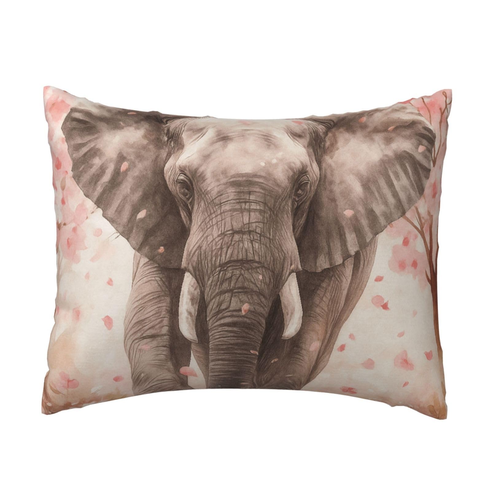 Elephant & Blossom Pillowcase Soft Plush with Zipper Decorative Pillowcovers 16x20 in