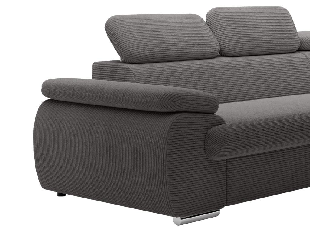 Vente-unique-Sofá de Esquina Derecho Convertible en Terciopelo Gris Oscuro Fabien