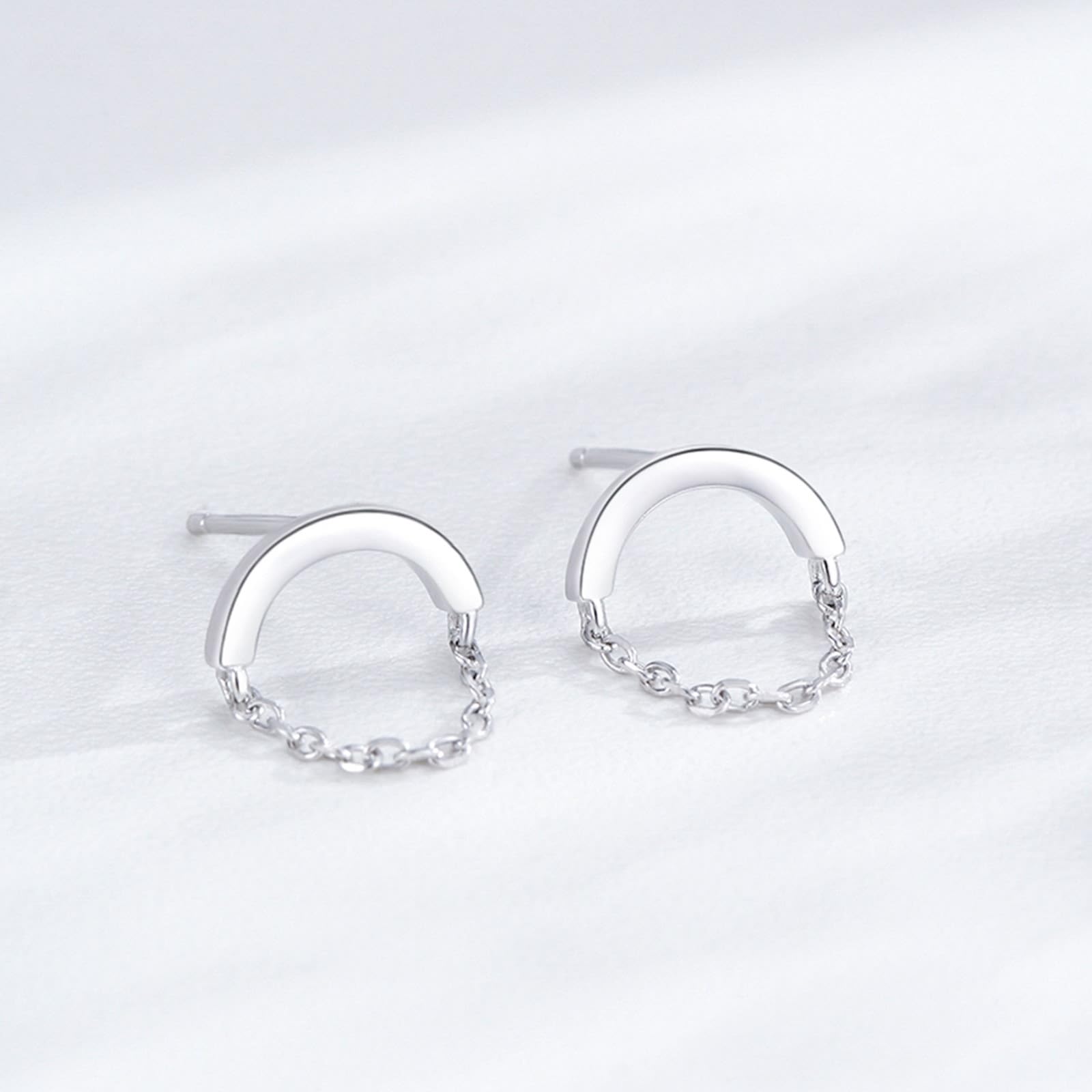 Pendientes de oro blanco Au375, joyas de oro auténtico, cadena en U