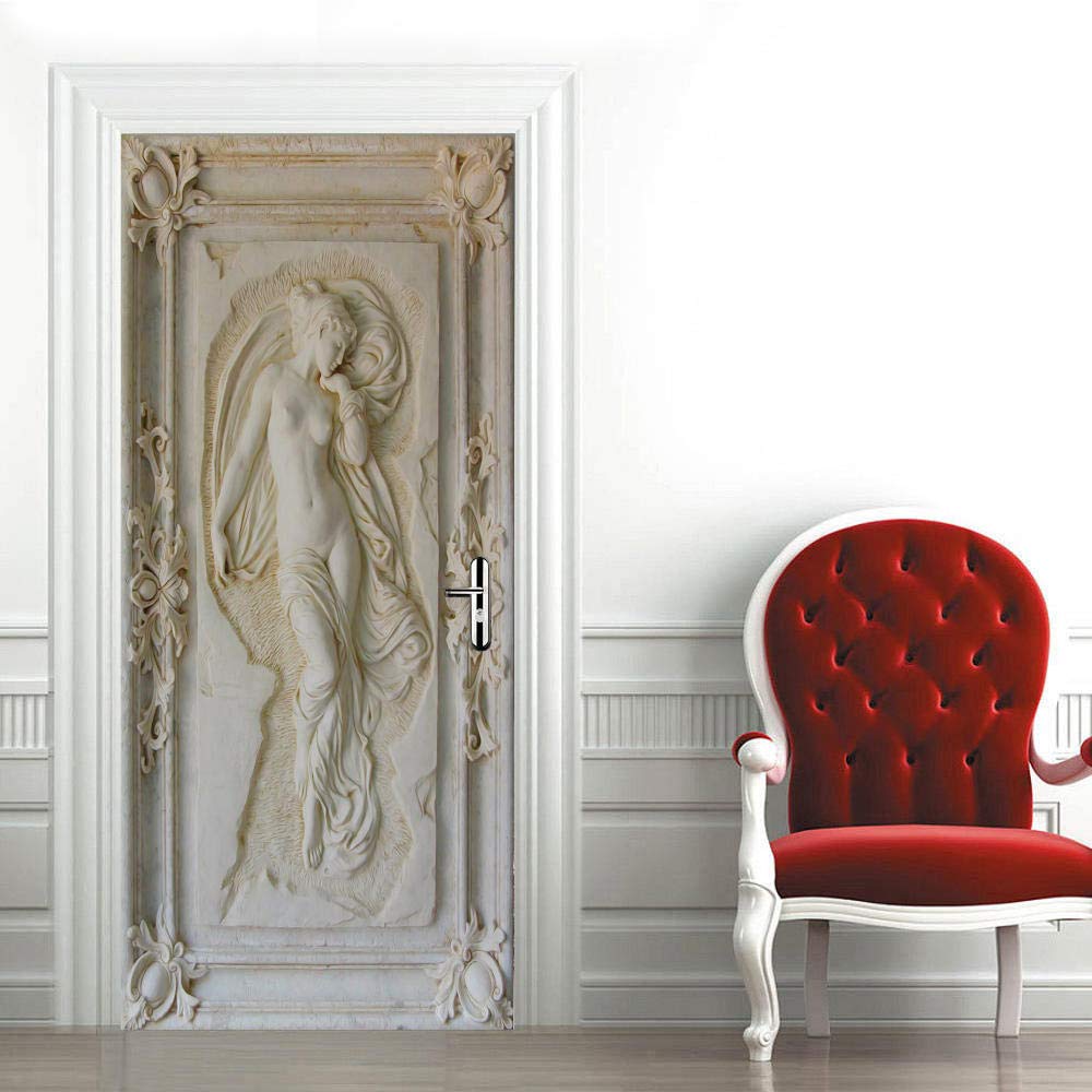 Stickers 3D Porte Poster 95x215 Cm Phare Et Village - Papier Peint Trompe L'Oeil Vinyle Imperméable Amovible Pour Décoration Intérieure