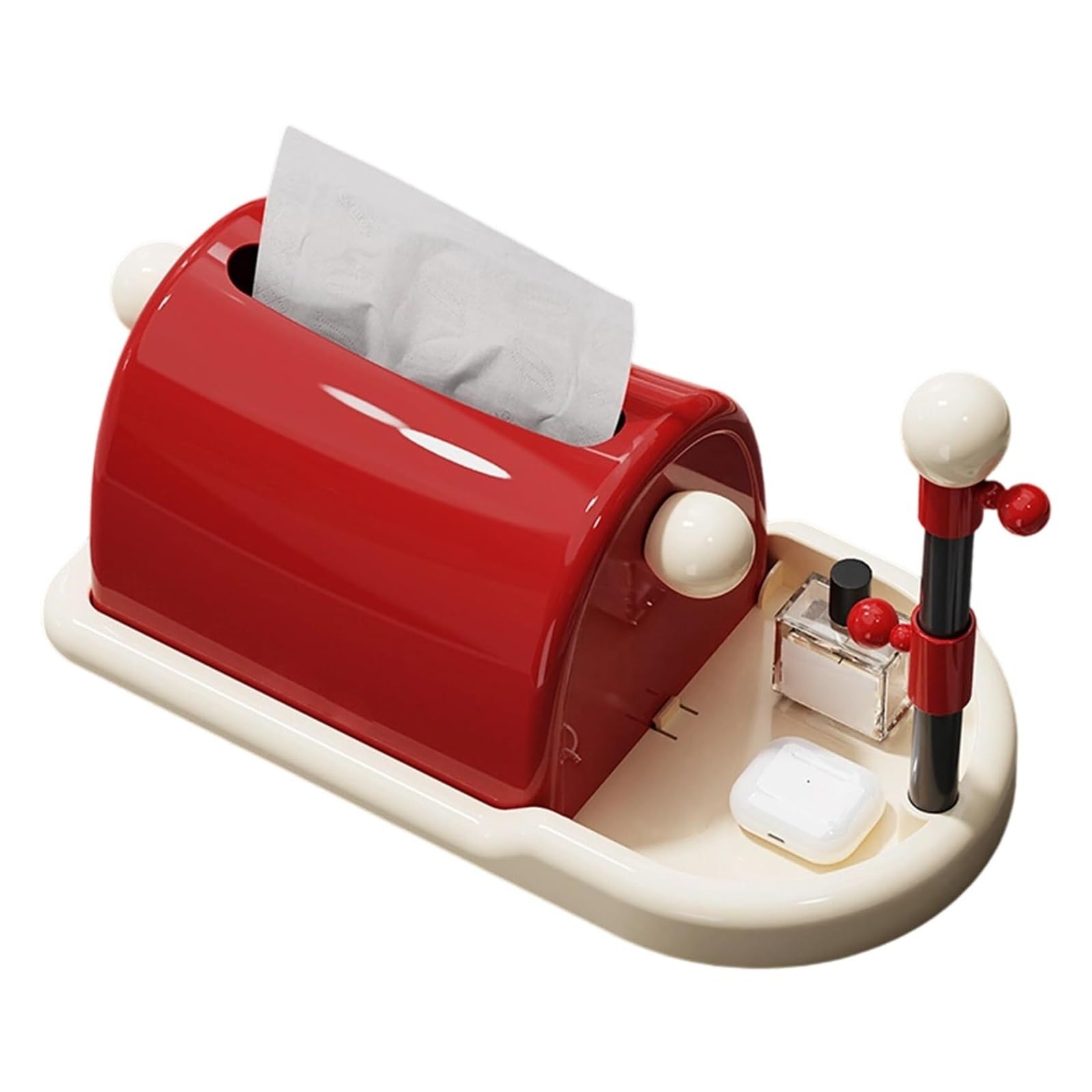 Tissue Dispenser Box Tissue Box Owner With Storage Tray Modern Plan Multipurpose Household Apartment Must Haves(Red)