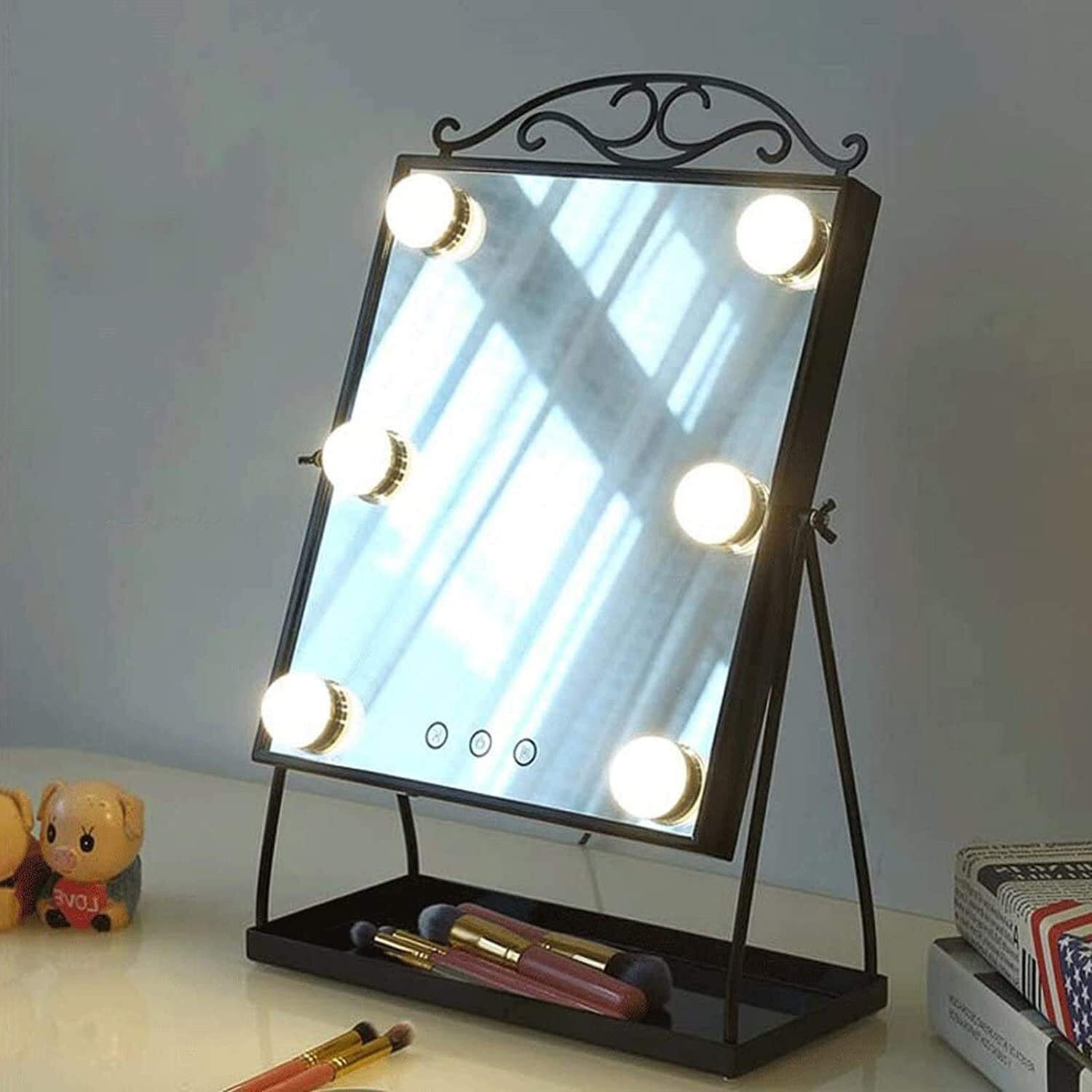 specchio per il trucco Specchio per il trucco Specchio illuminato Luce di riempimento intelligente a tre colori Lampadina per dormitorio per studenti Illuminata Luce per trucco di bellezza Luce di rie