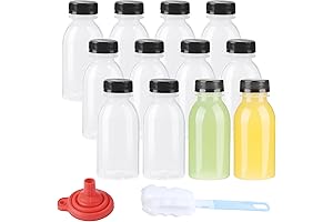 Dishwasher Safe Juice Bottles with Lids - 12 Pack 8oz PP Heat-Resistant Plastic