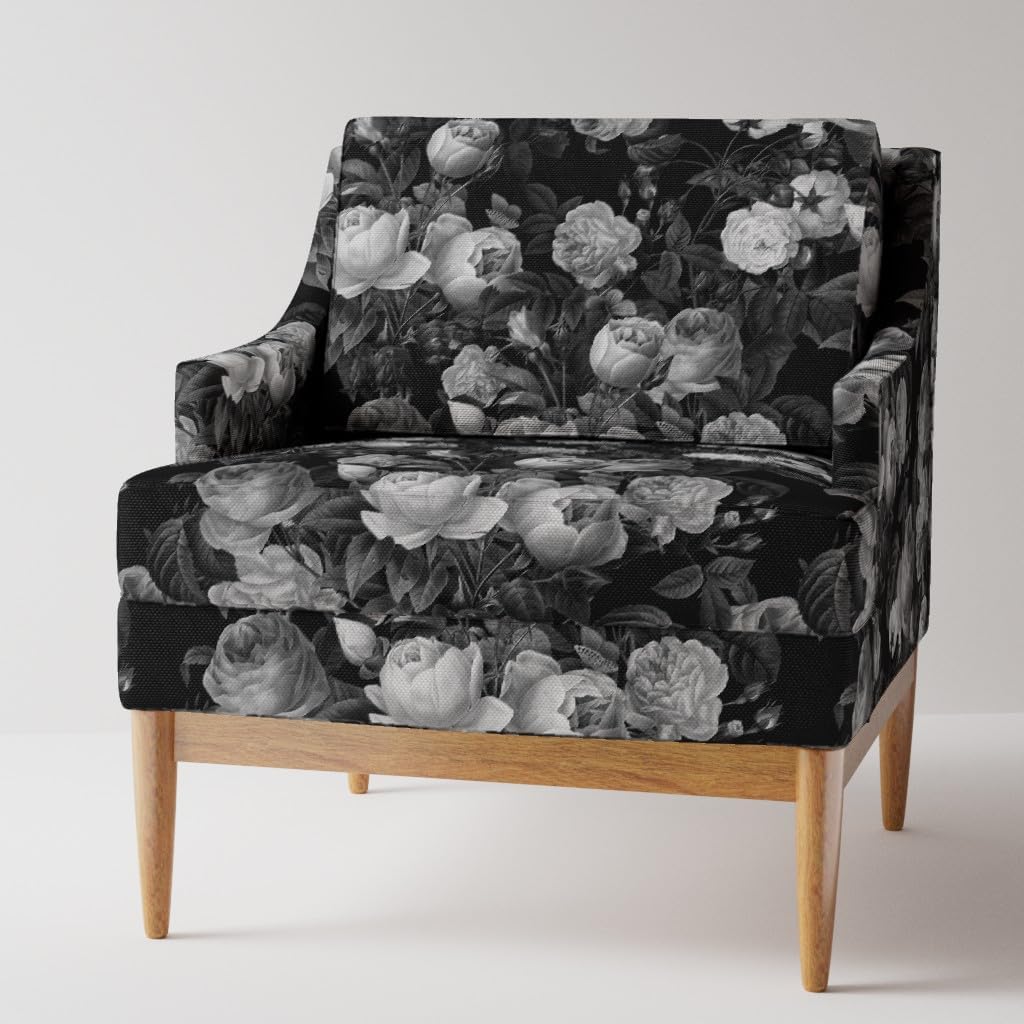 Spoonflower Fabric - Victorian Rose Vintage Garden Botanical Black Gray White Monochrome Printed on Basketweave Cotton Canvas Fabric Fat Quarter - Upholstery Home Decor Bottomweight