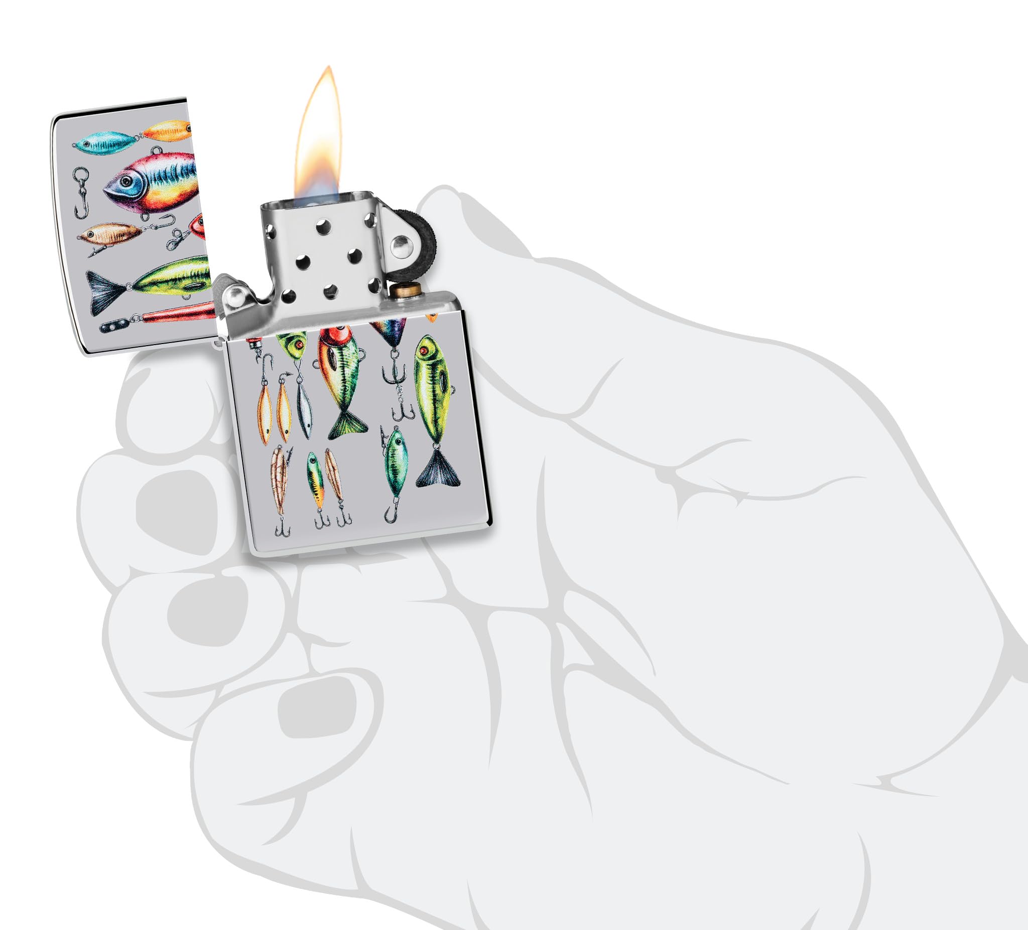 Zippo Briquet Tempête - Fishing Hooks Design - Rechargeable - Coffret Cadeau - Métal - Fabriqué aux USA