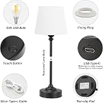 Rechargeable Cordless Table Lamp: 3000k Stepless Dimming, 1 Pack Black 4000mAh Battery Operated Wireless Touch Lamp for Dining Table, Counter, Living Room, Bedroom