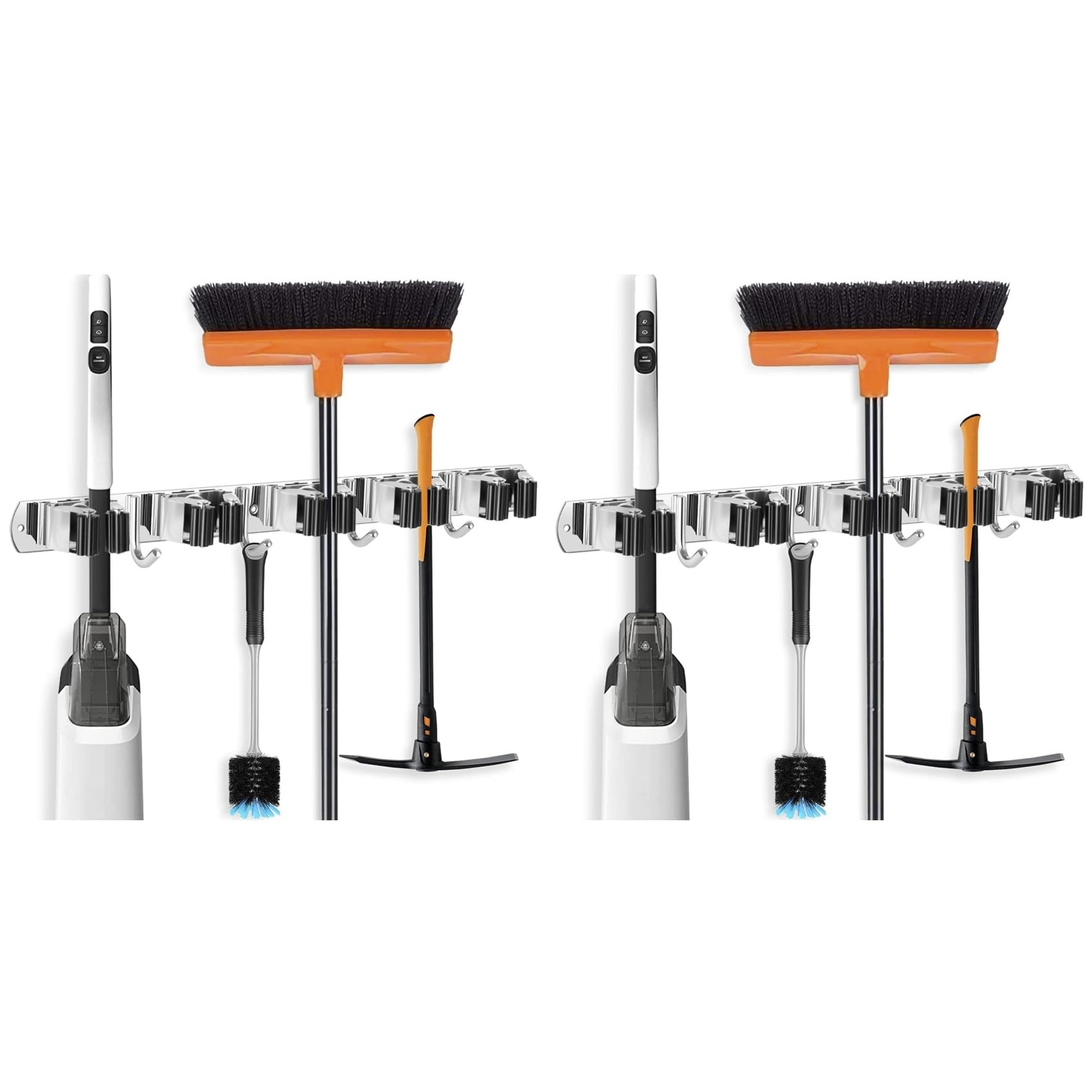 Hndhbfgrt 2X Broom Holder Mop Hanger Wall Mount Metal Organization Garage Storage System Garden Kitchen Tool Organizer