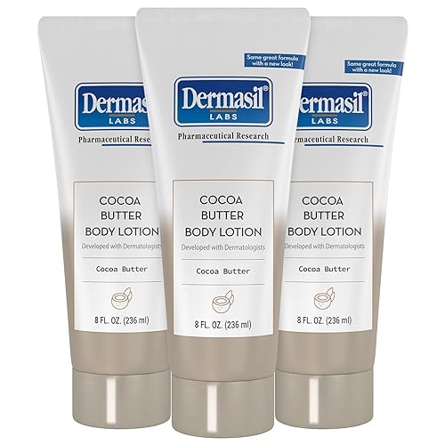 Dermasil Loción corporal, manteca de cacao, paquete de 3 – No grasa, de rápida absorción, aroma dulce, 8 onzas Ea