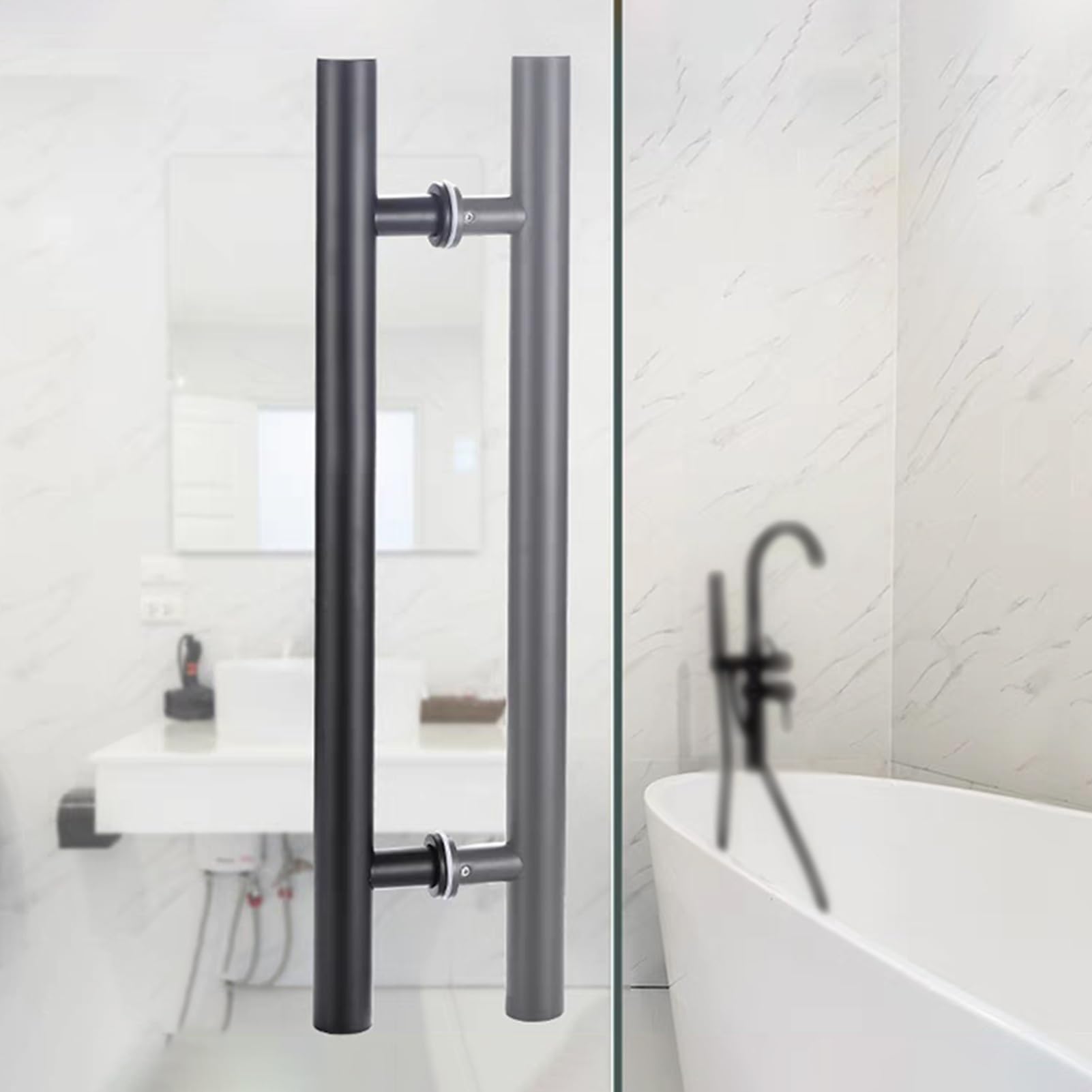 MXXQRHF Double-Sided Bathroom Shower Door Handle, Round Push Pull Handles for Commercial Use, Black Gold Silver Sliding Door Replacement, 80cm (31.5")