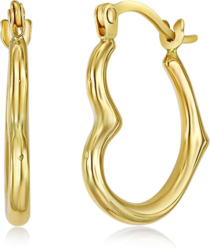 Aretes tipo argolla con forma de corazón, oro de 14 quilates (13 x 15 mm)
