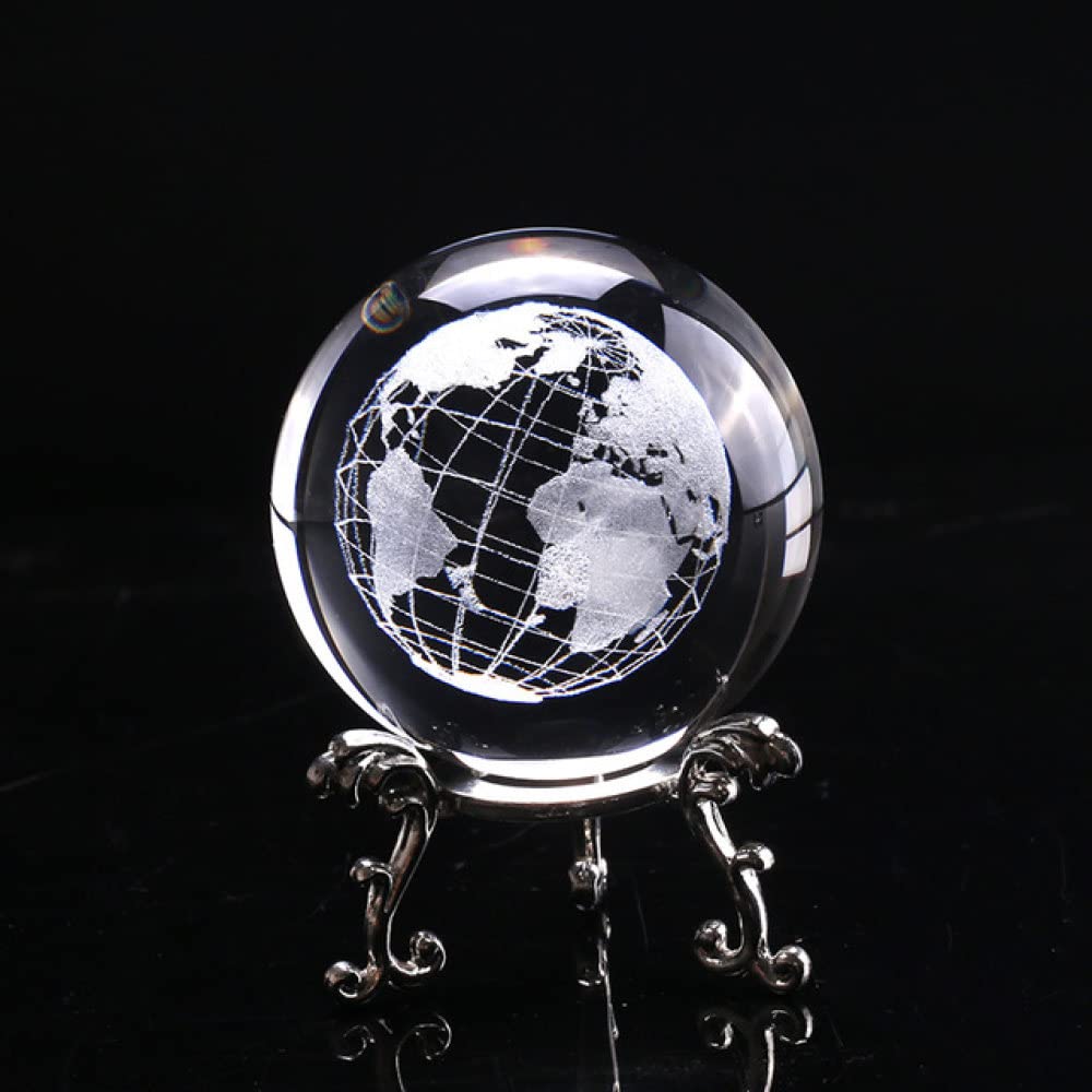 60mm 3D kryształowa kula grawerowana na szkle miniaturowy model ziemi kula kryształowy ornament do rękodzieła Globe akcesoria do dekoracji domu, jasnoszary