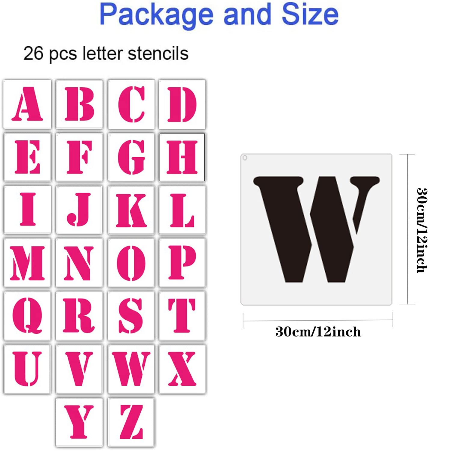 Juego de Plantillas de Letras de 12x 12 Pulgadas, 26 Unidades, Plástico, Reutilizables, Plantillas de Aprendizaje para Pintar Paredes de Madera, Decoración del Hogar,Manualidades,Nombre Familiar