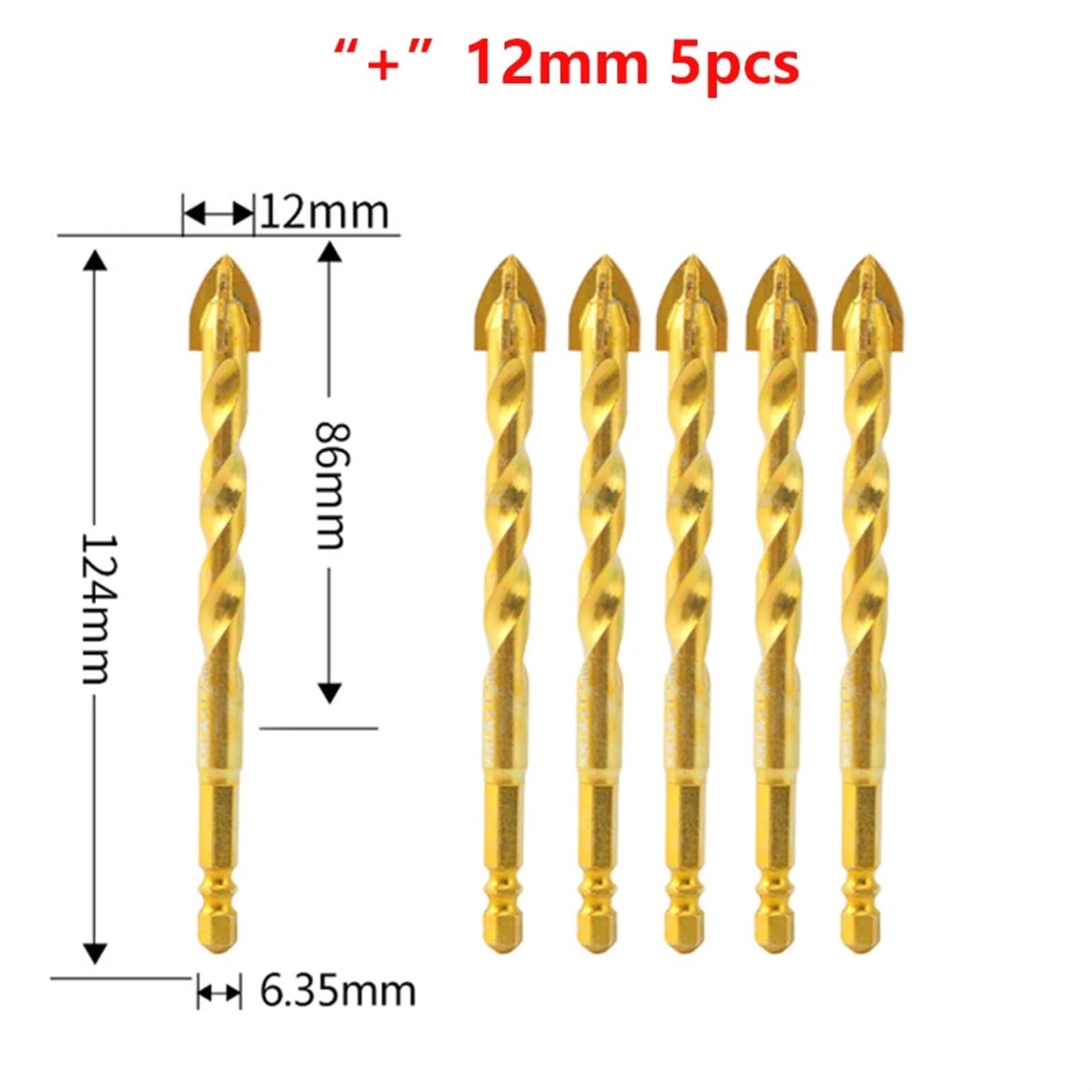 Juego de brocas triangulares de cruz, brocas for baldosas de cerámica de 6/8/10 mm for perforar agujeros en la pared, brocas helicoidales especiales for baldosas de hormigón y cemento, 1 unidad(12mm 5