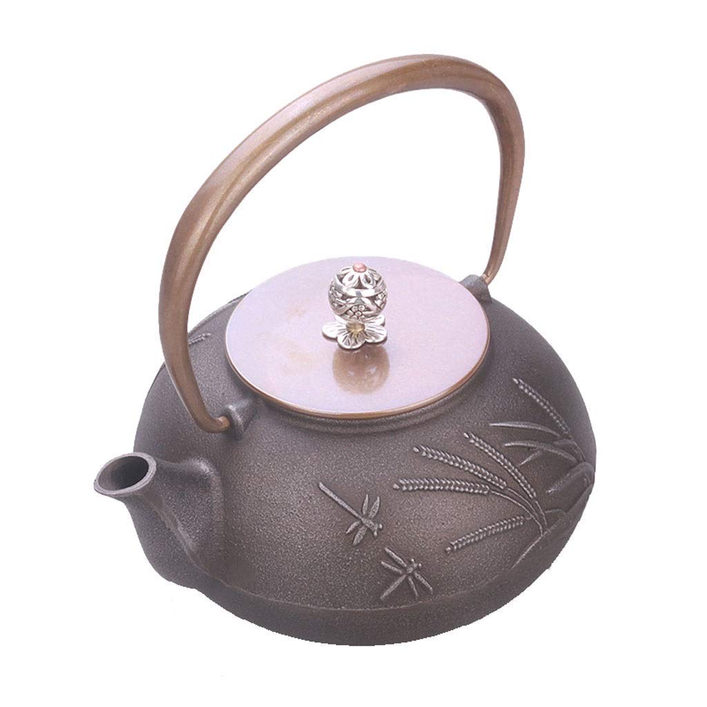 Żeliwny czajnik w stylu japońskim, ręcznie robiony zestaw do herbaty, żeliwny czajnik, wzór ważki i rośliny, duży, 1300 ml.