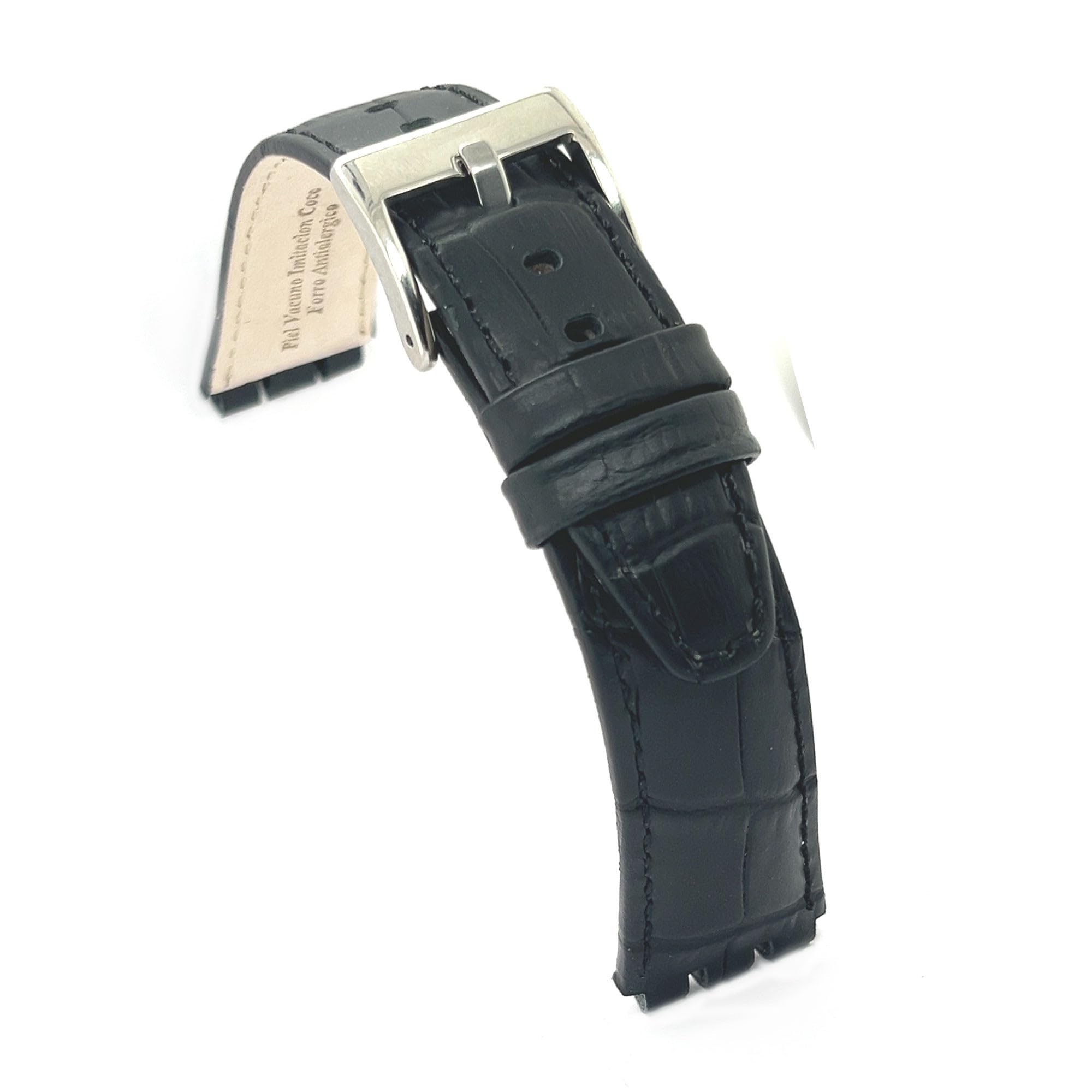 diloy Bracelet de montre en cuir compatible avec Swatch Irony et Scuba Cuir gravé crocodile alligator 21-23mm Ref 328