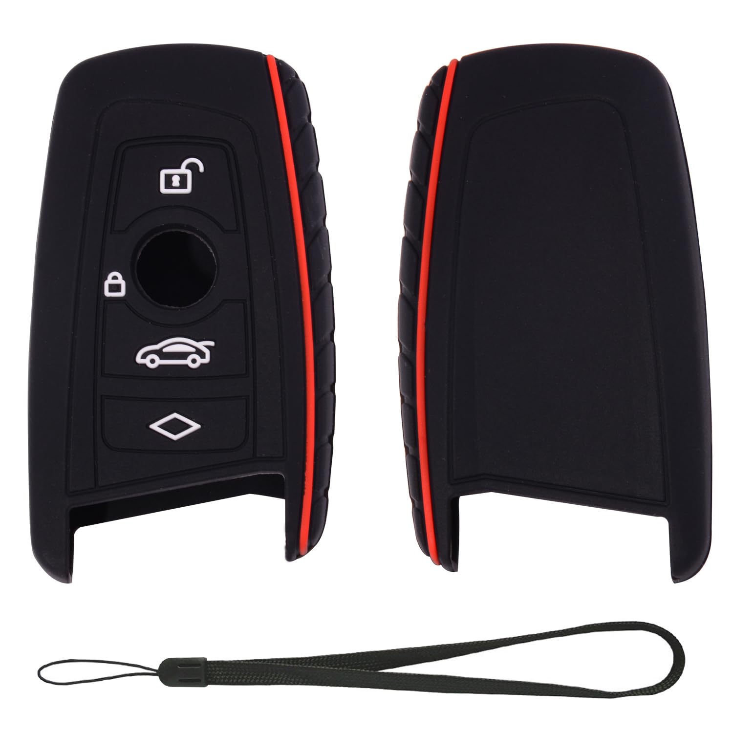 Compatible with BMW Trapezoid Style Key FOB Silicone Case Cover Protector Holder -3 Buttons and Wrist Strap - Please Double Check Your Key Configuration and Shape (Black)
