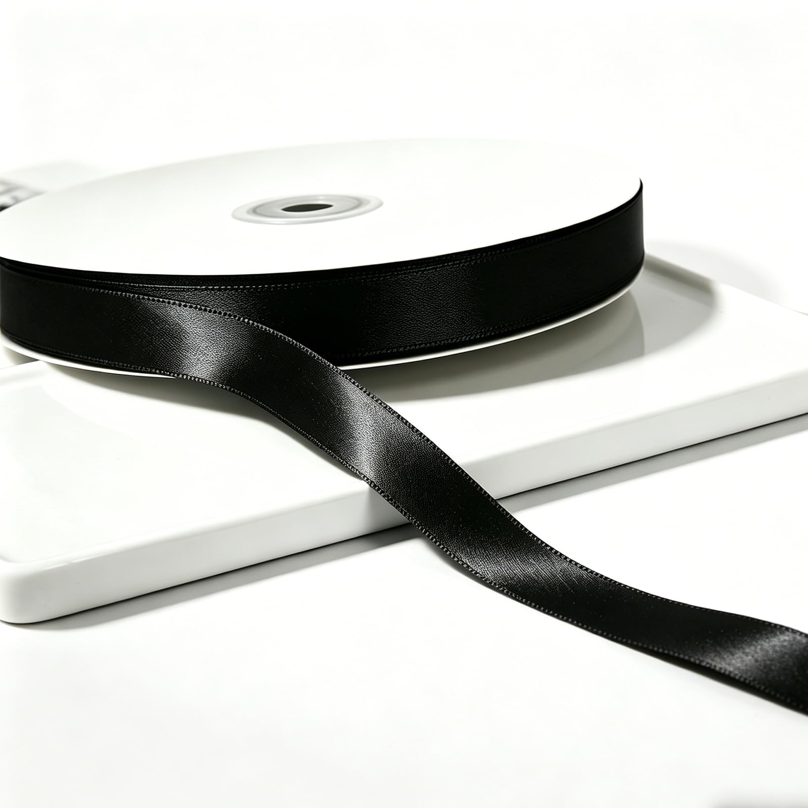 We Moment Zone Black Satin Ribbon 10mm x 91m – 3/8 Inch Wide Thick Fabric Ribbon Roll for Gift Wrapping, Crafts, Party Decoration, Florist & Wedding – Long Length Gift Wrap Ribbon