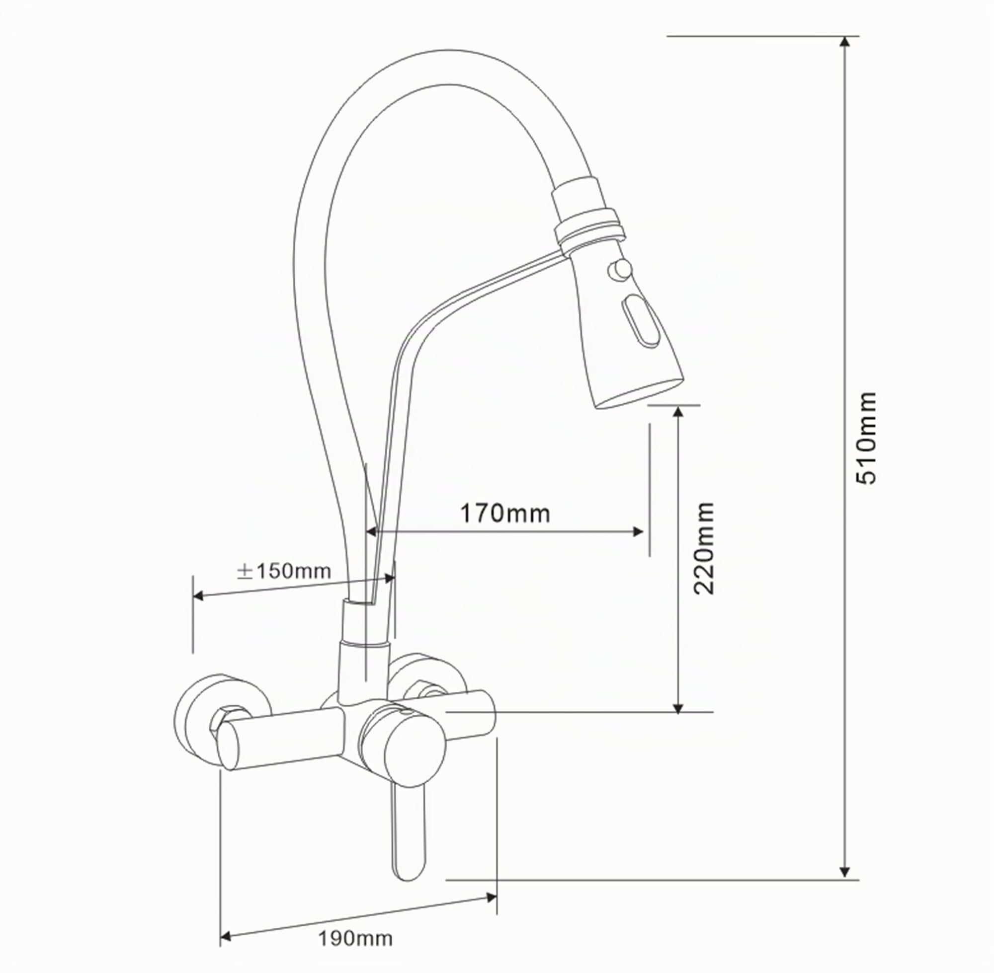 rubinetto a muro,rubinetto lavello cucina a muro, Girevole a 180° Rubinetto per Cucina in Acciaio inossidabile,Monocomando Miscelatore Cucina Calda e Fredda Regolabile (13.5cm-16.5cm)