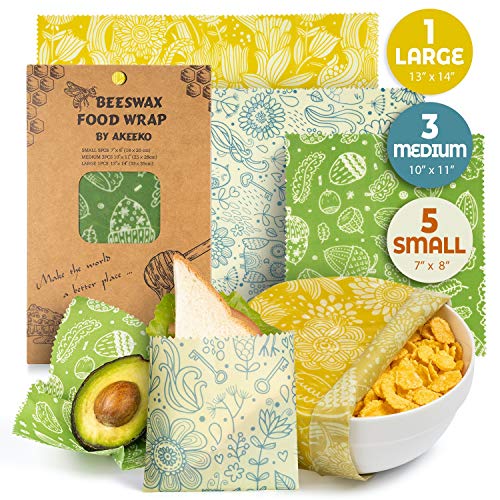 Reusable Beeswax Wraps Assorted 9 Packs - Eco-Friendly Reusable Food Wraps, Biodegradable, Zero