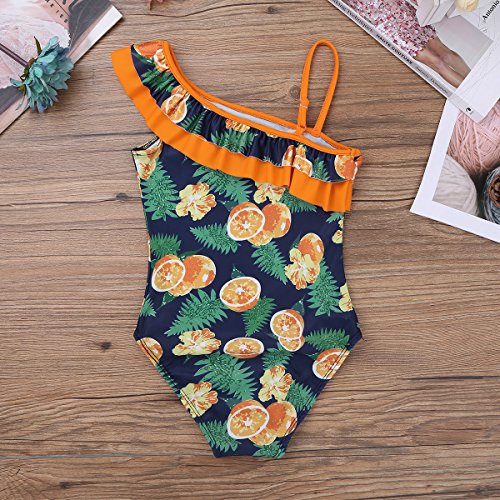 Image of iEFiEL Kids Girls One-Piece Swan /Lemon Printed Swimsuit Todder Hawaii Ruffled Swimwear Bathing Suit