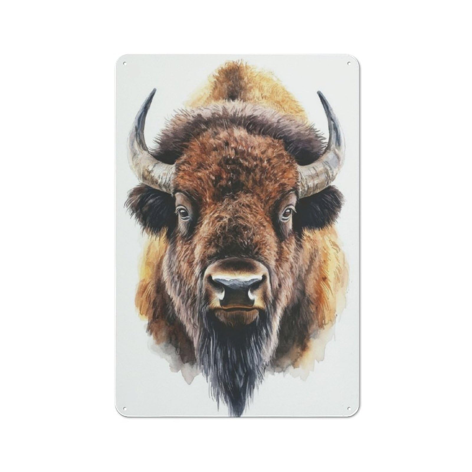 Junmoney Watercolor Bison Portrait Retro Tin Wall Plaque 30X20cm For Kitchen Or Home Bar, For Home Interiors, Feature Walls And Decorative Displays