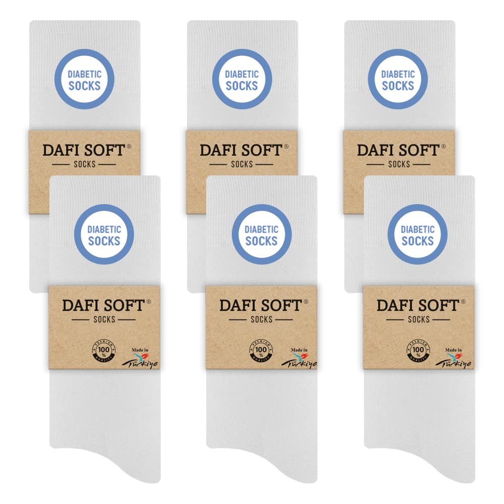 Dafi Soft Men's 6X White 6 Pairs Diabetic Socks, Cotton, Stretchy, Made In Turkey (Uk 6-8, )