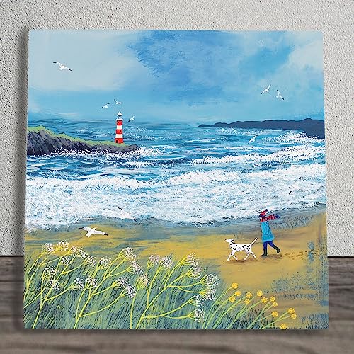 Global Designs Lighthouse Beach Ceramic Tile Picture Plaque Sign Nautical Seascape Coastal Art Windswept By Jo Grundy 20x20cm