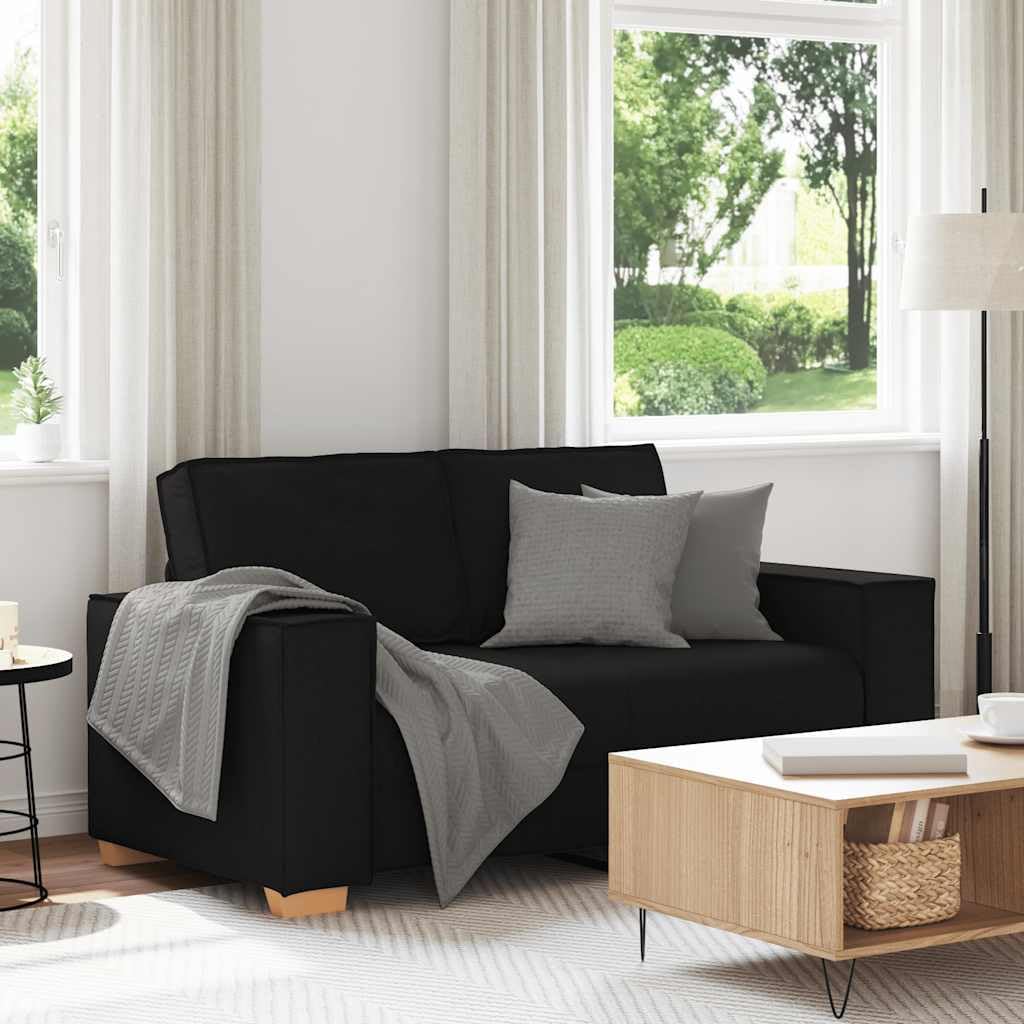 Sofa 2-osobowa, czarna, 120 cm, materiał do salonu z szerokimi podłokietnikami, stabilna rama drewniana, przytulny mebel do małych pomieszczeń