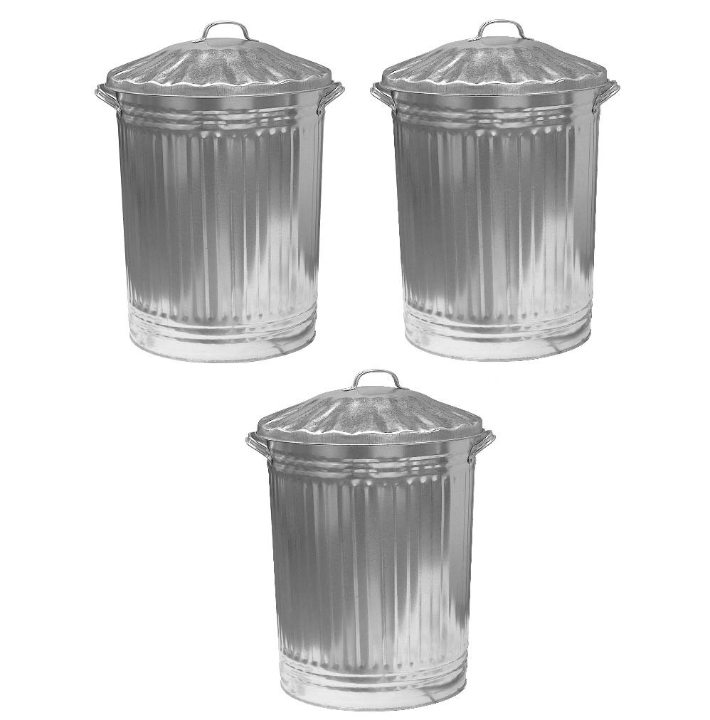 Easy Shopping 3 x Large 90L Litre Galvanised Metal Bin Rubbish Dustbin Animal Feed Storage. Made In U.K.
