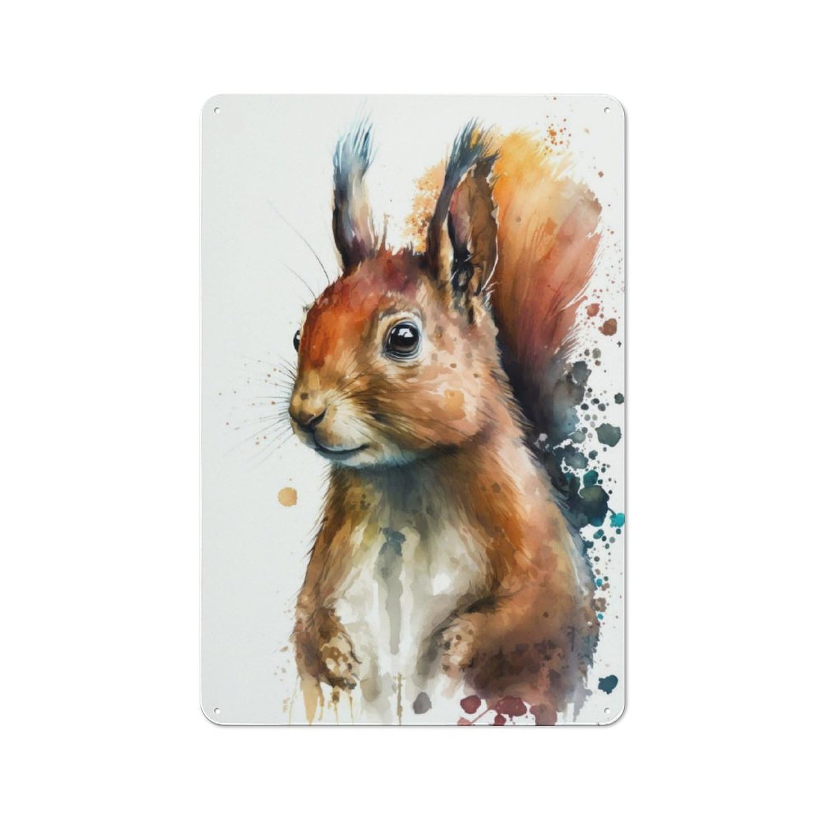 Tin Wall Plaque 30x20cm with Squirrel in Watercolor for Café Or Home Bar, New-space Wall Decor for Hospitality Decor Collectors
