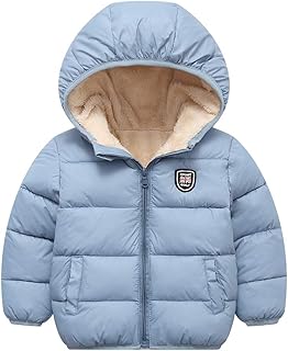 Happy Cherry Boys Girls Winter Thick Warm Jacket Fleece Fur Lining Zipper Hooded Windproof Coat Outwear for 1-7 Years
