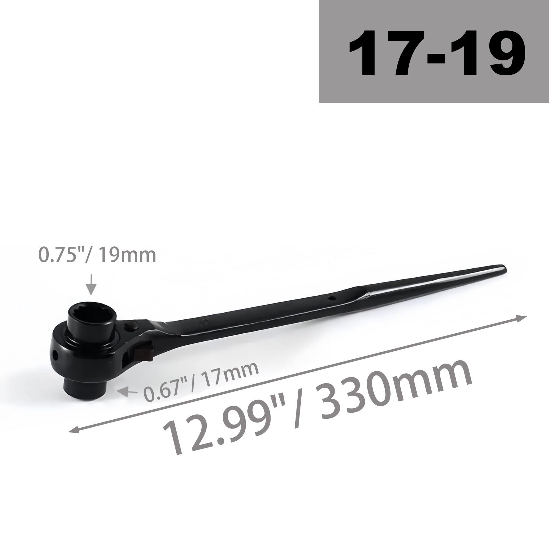 Kiyraglo 17 x 19mm Ratchet Spanner Quick Release Scaffold Wrench, CRV Chrome Vanadium Steel, Black - Image 2