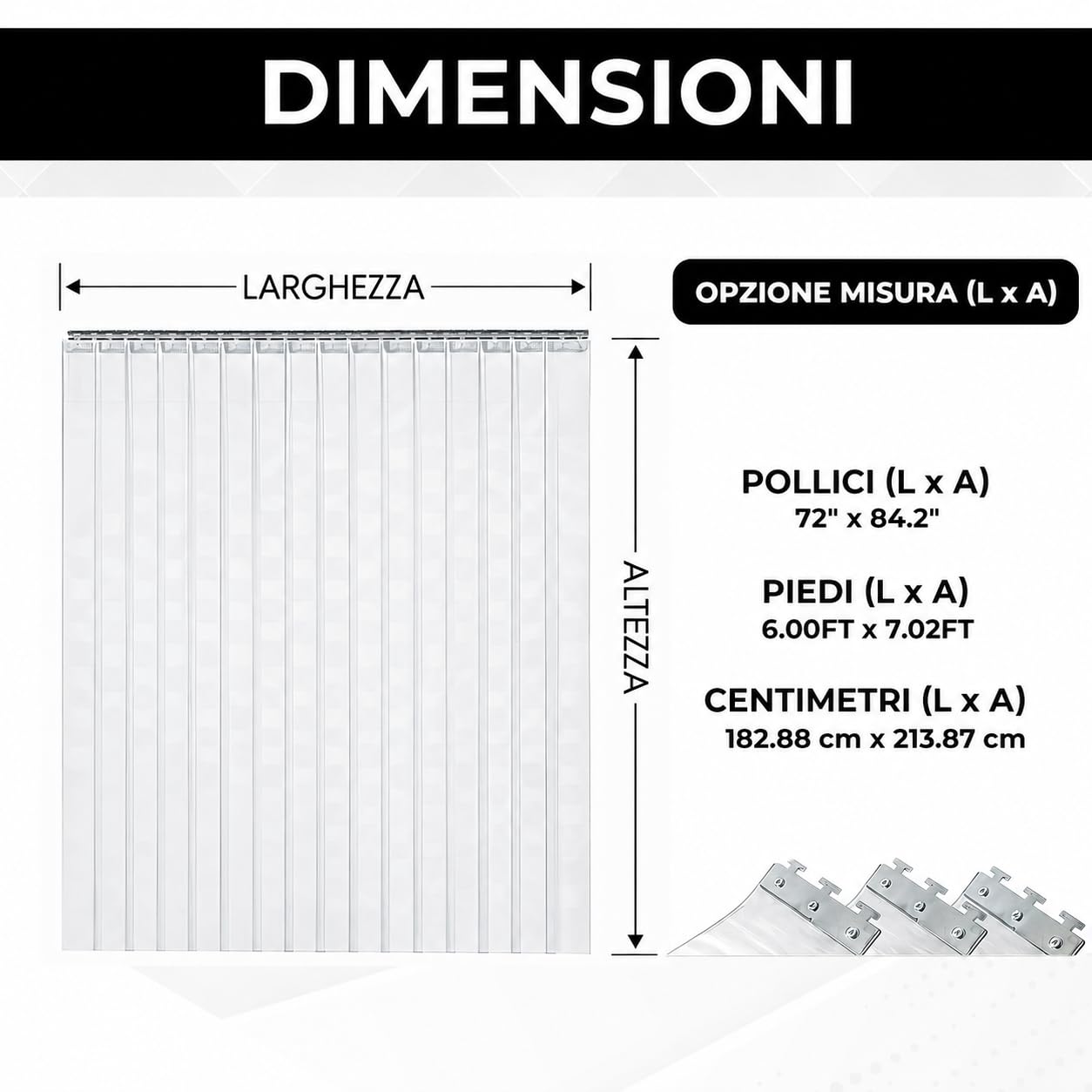 Tenda a Strisce in PVC Trasparente 183x213 cm Tenda Industriale Impermeabile e Resistente per Celle Frigorifere, Magazzini, Garage e Porte Commerciali Facile da Installare