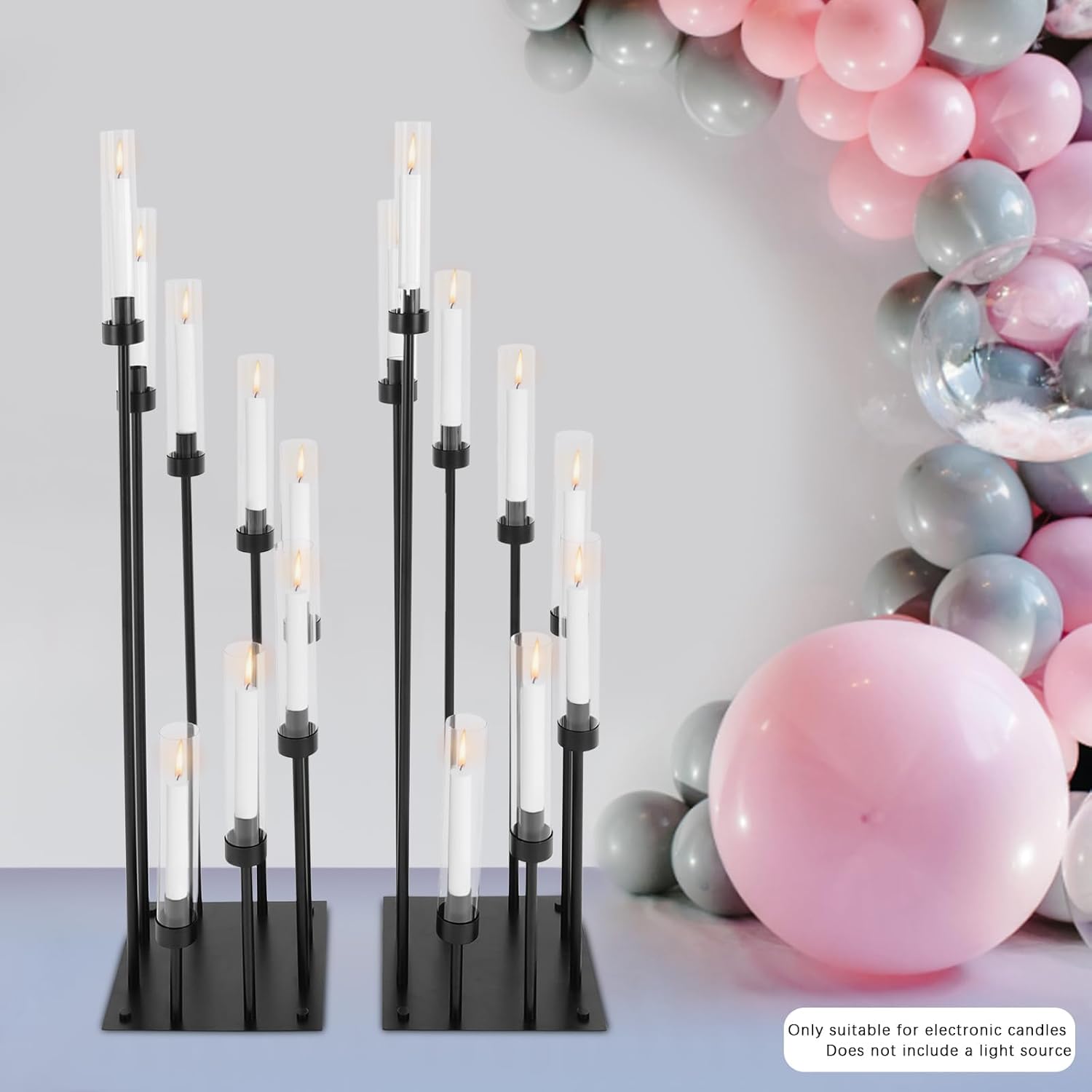 2 Pack Black Floor Candelabra, 8 Arms Floor Candle Holder, 41.13 Tall Black Table Centerpiece with Acrylic Lampshades, Pillar Metal Candelabra Centerpieces for Wedding Dinner Ceremony