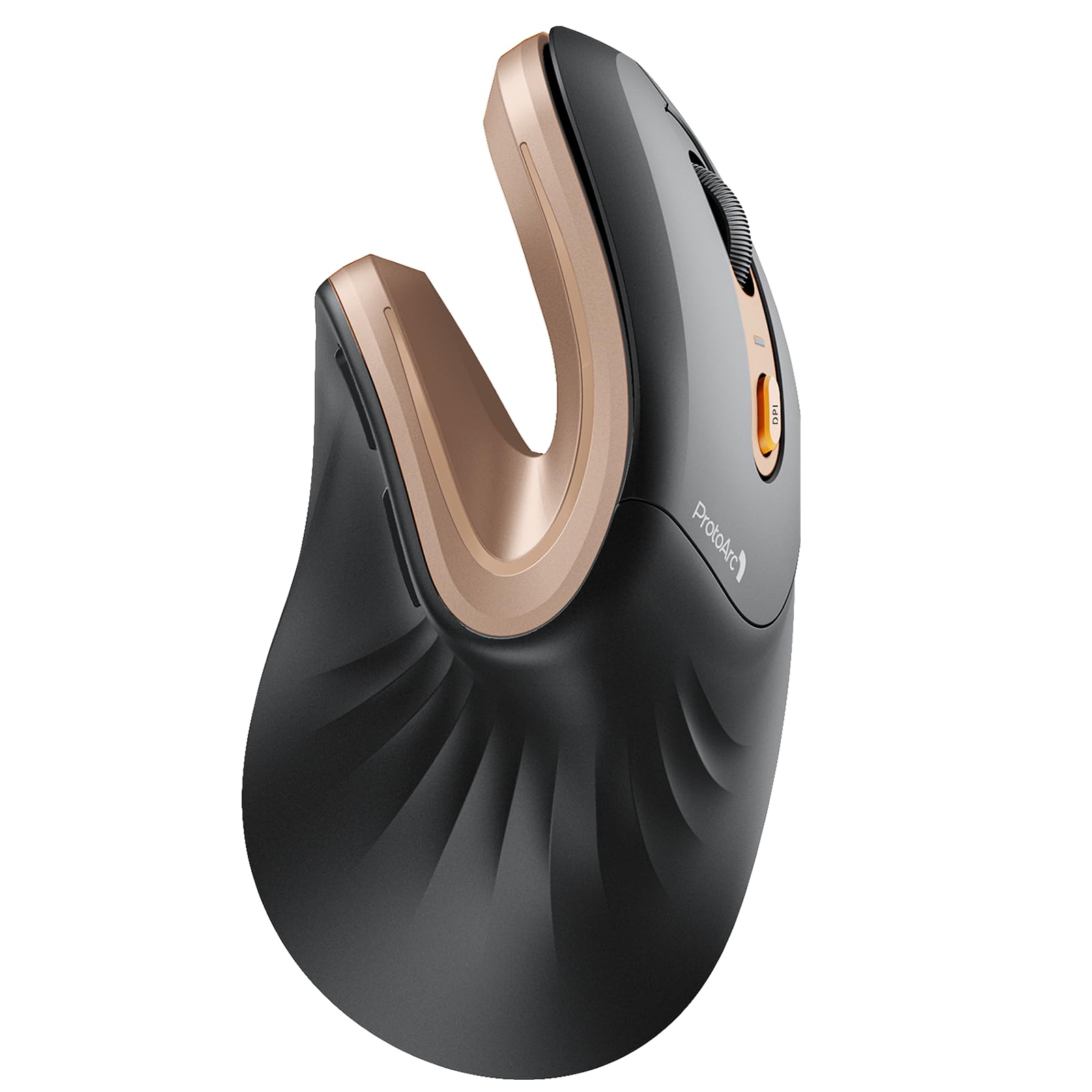 ProtoArc EM11 NL Wireless Ergonomic Mouse, Rechargeable, Black Gold | 58° vertical design supports a natural wrist posture, connect 3 devices via Bluetooth/2.4G USB-A, 500mAh USB-C rechargeable.