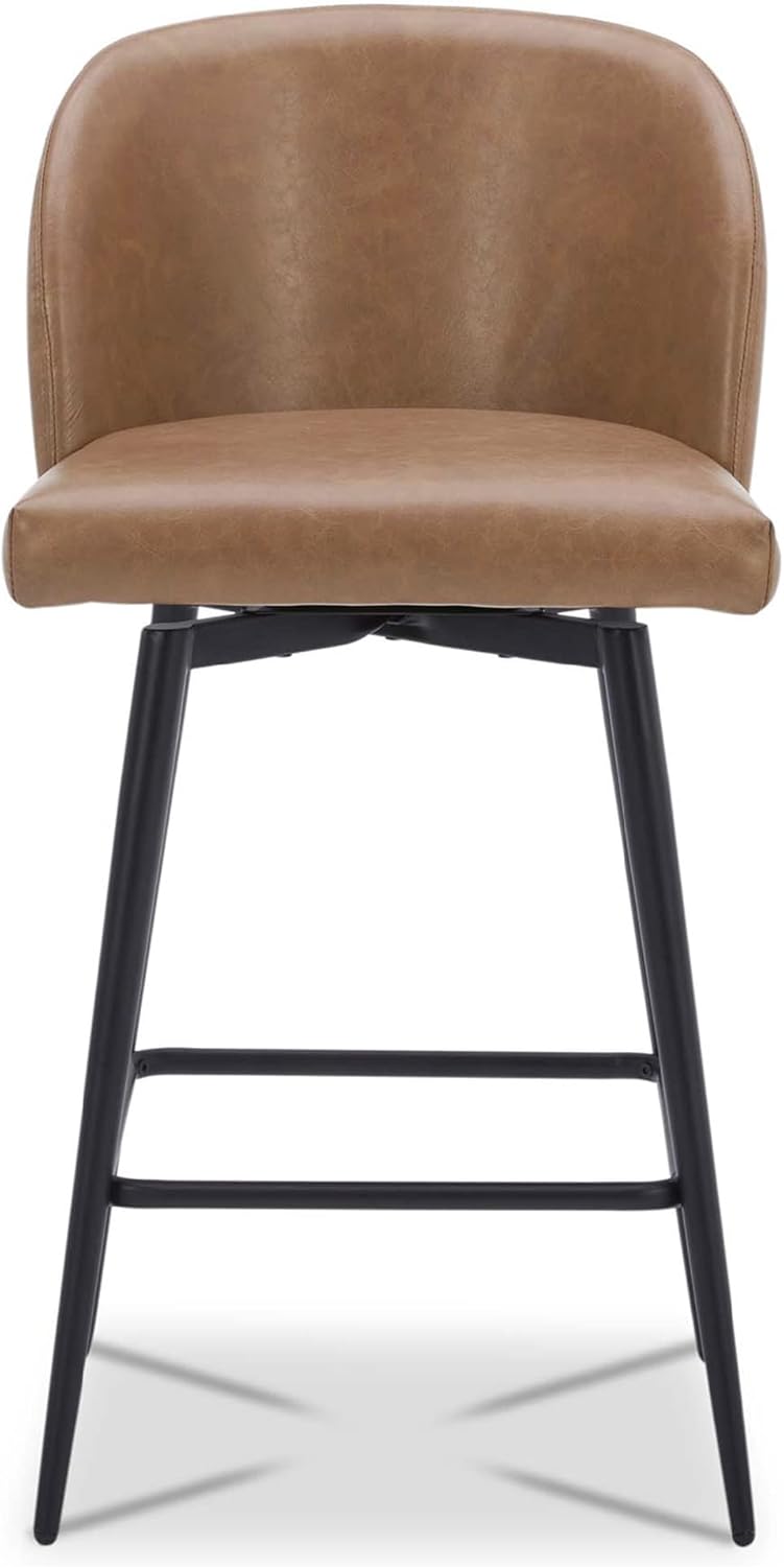 Saddle Brown Faux Leather Swivel Counter Stool with Metal Legs