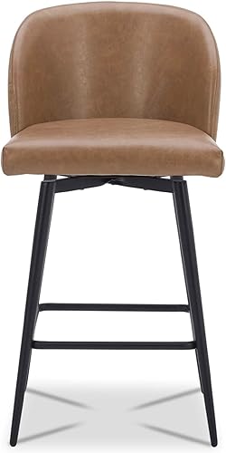 Miniatura 28 de Watson & Whitely Juego de 2 taburetes de bar tapizados giratorios de 360° con respaldos y patas de metal, altura del asiento de 26 pulgadas de alto,