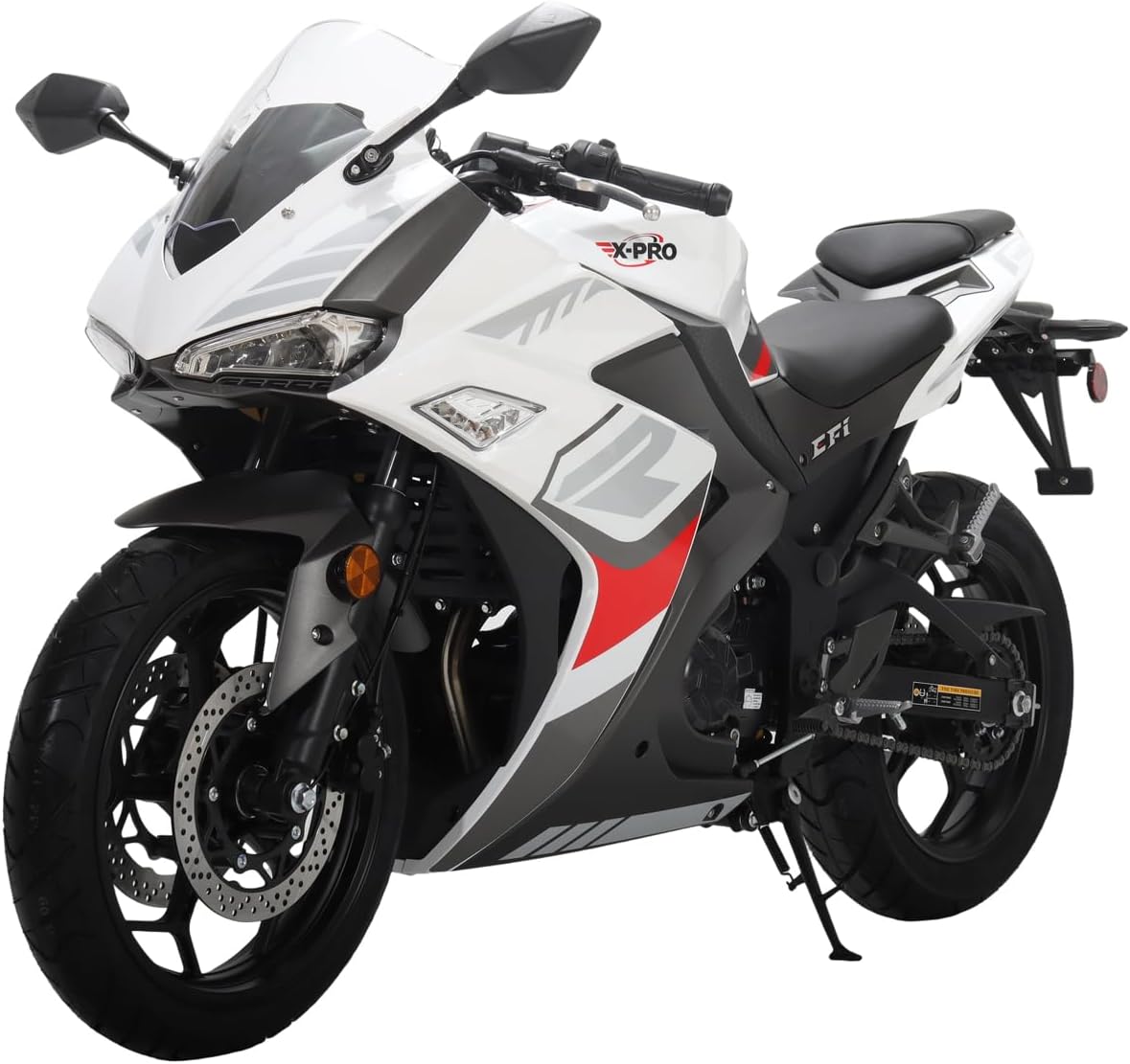 X-PRO Adventure 250 Electronic Fuel Injection Street Motorcycle with 6-Speed Manual Transmission, Electric Start! 17" Wheels! Assembled In Crate! (White)