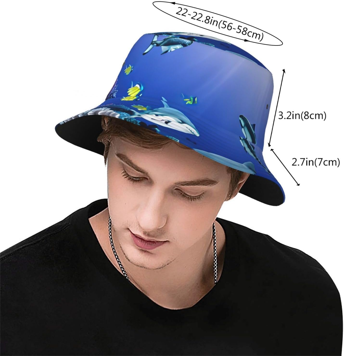 Shark Swimming Under The Sea Print Bucket Hat for Men Women,Fun Sun Hats,Fisherman Outdoor Summer Travel Hiking Cap