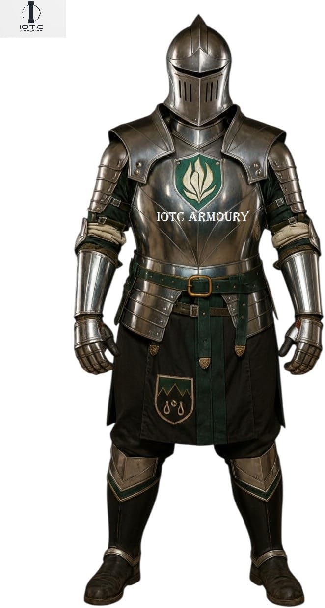 Medieval Knight Barbute Full Armor Suit-Fully Wearable Knight Armor Costume Wtih Barbute Helmet Perfect for Historical Reenactment, LARP, Cosplay Event's, Theator Act & Halloween Costume Silver