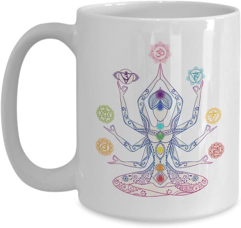 Chakra Coffee Mug chakras mug yoga mug spiritual mug meditation mug chakra mug girly mugs cute yoga mug rainbow mug chakra mugs cheap gifts (Black, 15oz)
