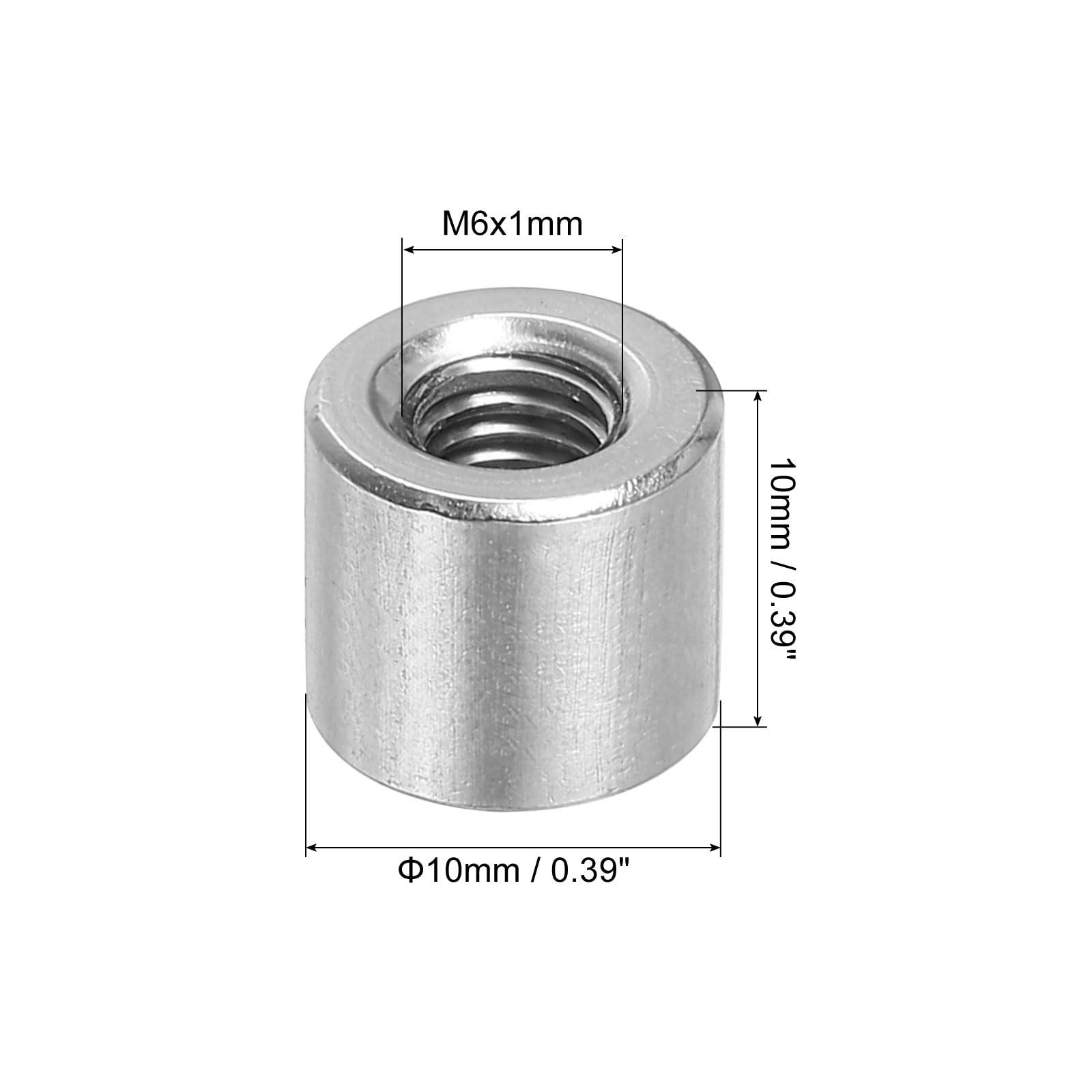 QUARKZMAN 10Pz Dadi Connettore Rotondo M6, Dado Accoppiamento Acciaio Inossidabile 304 Lunghezza 10mm/0.39" Dado Perno Barra Asta Manicotto Lunghezza Staffa, M6x10x10mm