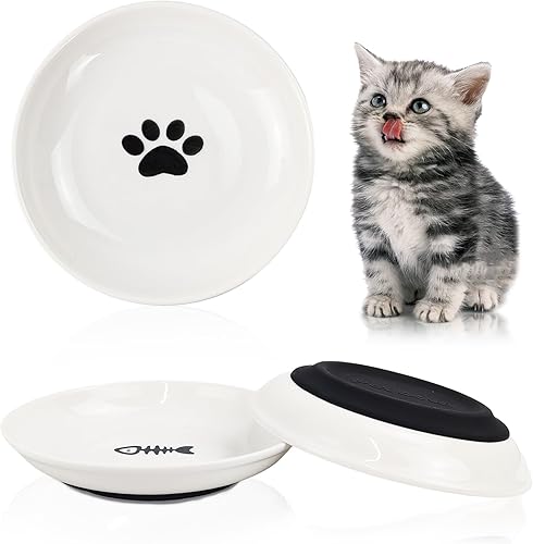 3 cuencos de comida para gatos, cuencos de cerámica para gatos con parte inferior de silicona antideslizante, platos antifatiga para gatos de